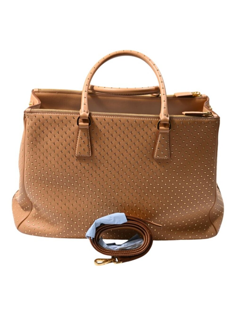 Prada Buckle Extra Large Studded Leather Bag in Natural - Picture 5 of 11